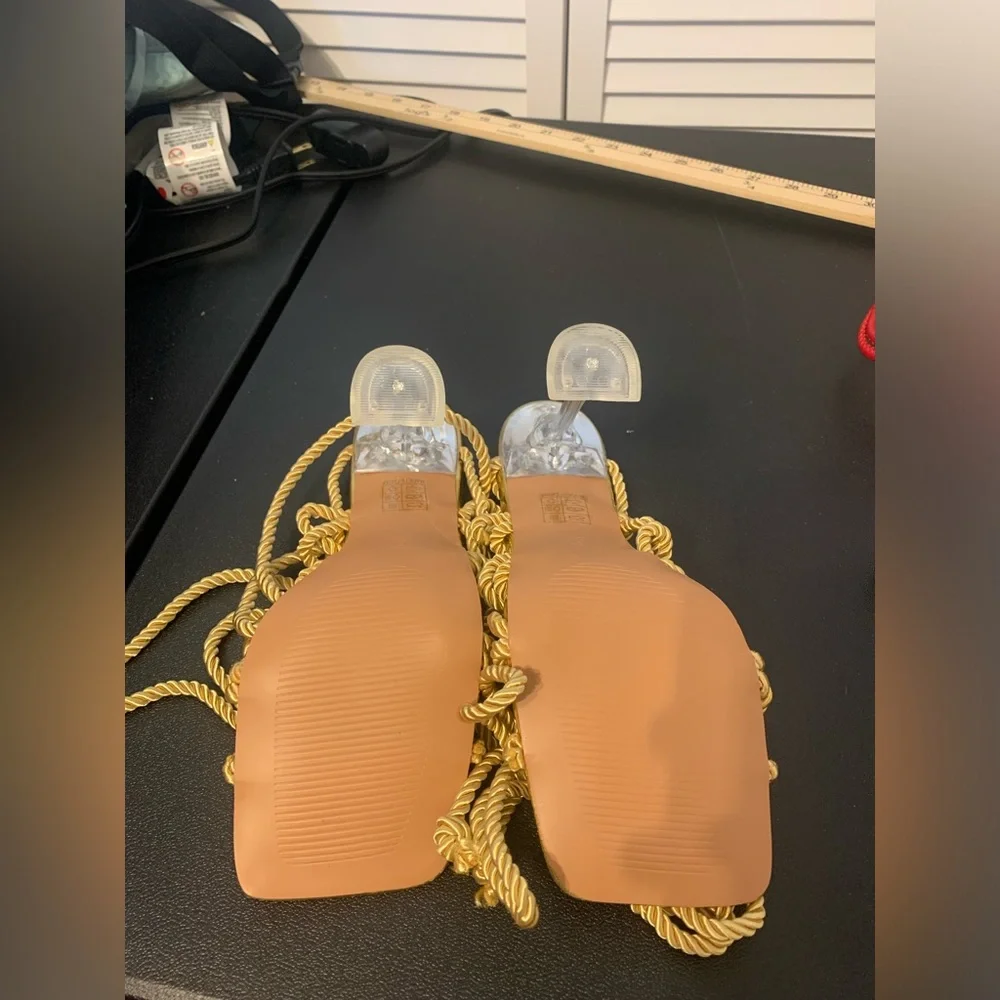 PrettyLittle Thing Gold Cake Stand Heels – Size 9 Lace-Up Square Toe